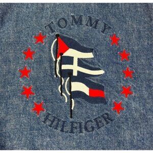 Tommy Hilfiger Women’s Sz L Vintage Flags Stars Patriotic Denim Jean Jacket RARE